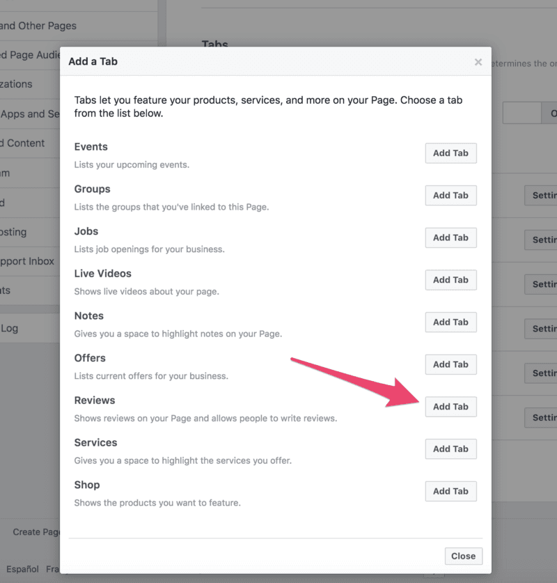 Facebook Pages — How to enable reviews